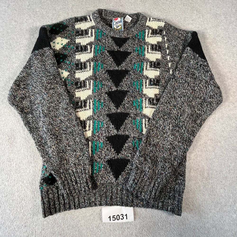 Vintage Concrete Sweater Mens M Grey Excellent Geometric Intarsia Streetwear